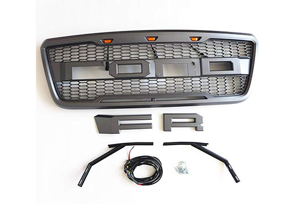 TIKSCIENCE Front Grille Fit 2004-2008 Ford F150 Raptor Style Grill with 3 Amber LED Light and F&R Letter -Gray by TIKSCIENCE