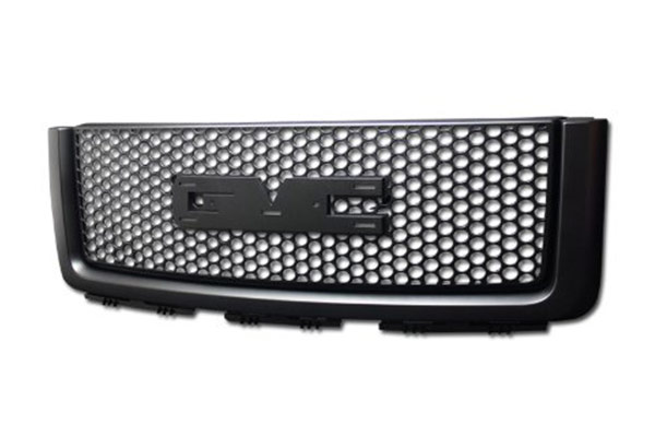 HS Power Black Round Hole MESH Front Hood Bumper Grill Grille+Logo Base 07-13 Sierra 1500