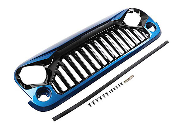 Topfire Upgraded Front Grill with Strip, Clips and Rivets for Jeep Wrangler Rubicon Sahara Sport JK/JKU 2007-2018 (Blue)